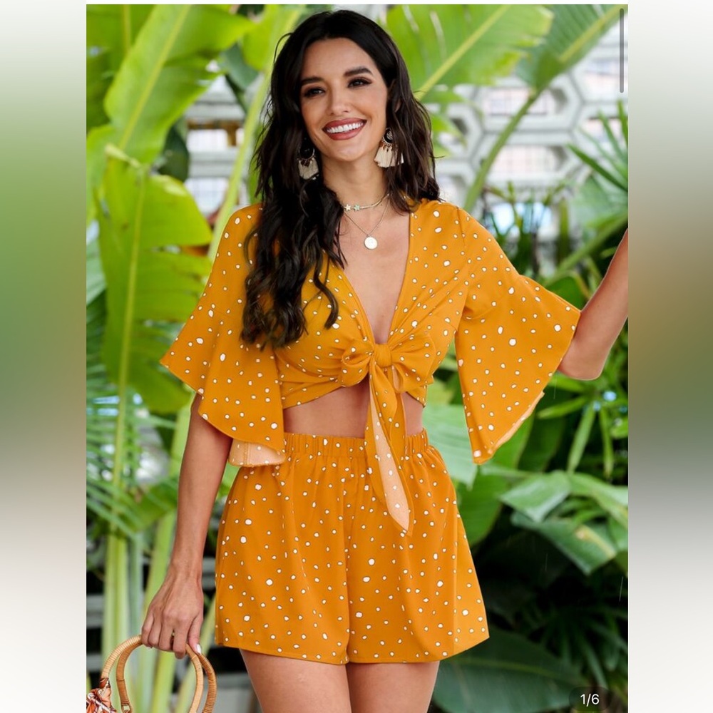 Polka Dot Tie-Front Top and Shorts Set